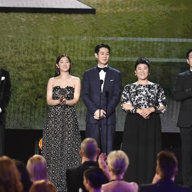 (L-R) Kang-ho Song, So-dam Park, Woo-sik Choi, Jeong-eun Lee, and Sun-kyun Lee