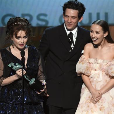 (L-R) Helena Bonham Carter, Josh O'Connor and Erin Doherty