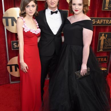 (L-R) Actors Natalia Dyer, Joe Keery and Shannon Purser